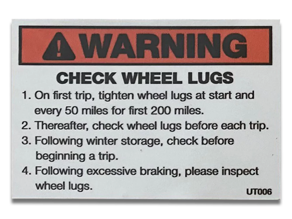Decal "warning Check Wheel Lugs"